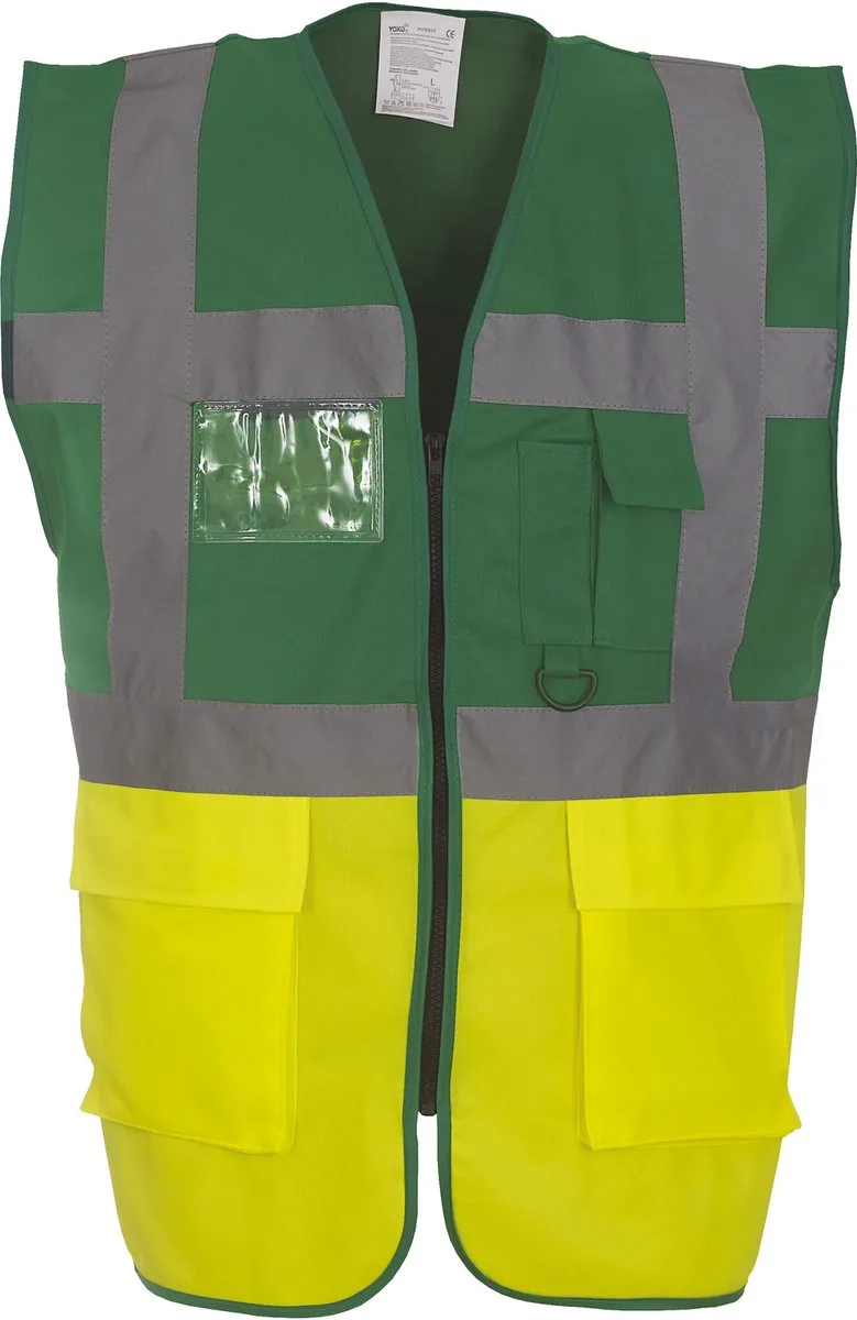 Signalisatie multifunctioneel executive vest YHVW801 - Paramedic Green / Hi Vis Yellow van Yoko, Paramedic Green, Hi Vis Yellow, S – productafbeelding