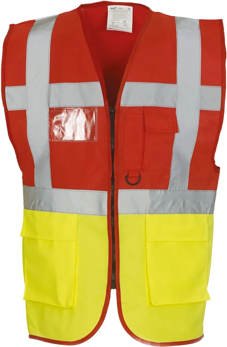 Signalisatie multifunctioneel executive vest YHVW801 - Red / Hi Vis Yellow van Yoko, Rood, Hi Vis Yellow, S – productafbeelding