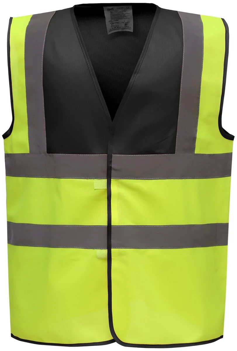Signalisatievest met 2 Banden & Bretels YHVW100 - Black / Hi Vis Yellow von Yoko, Schwarz, Hi Vis Yellow, S – Produktbild