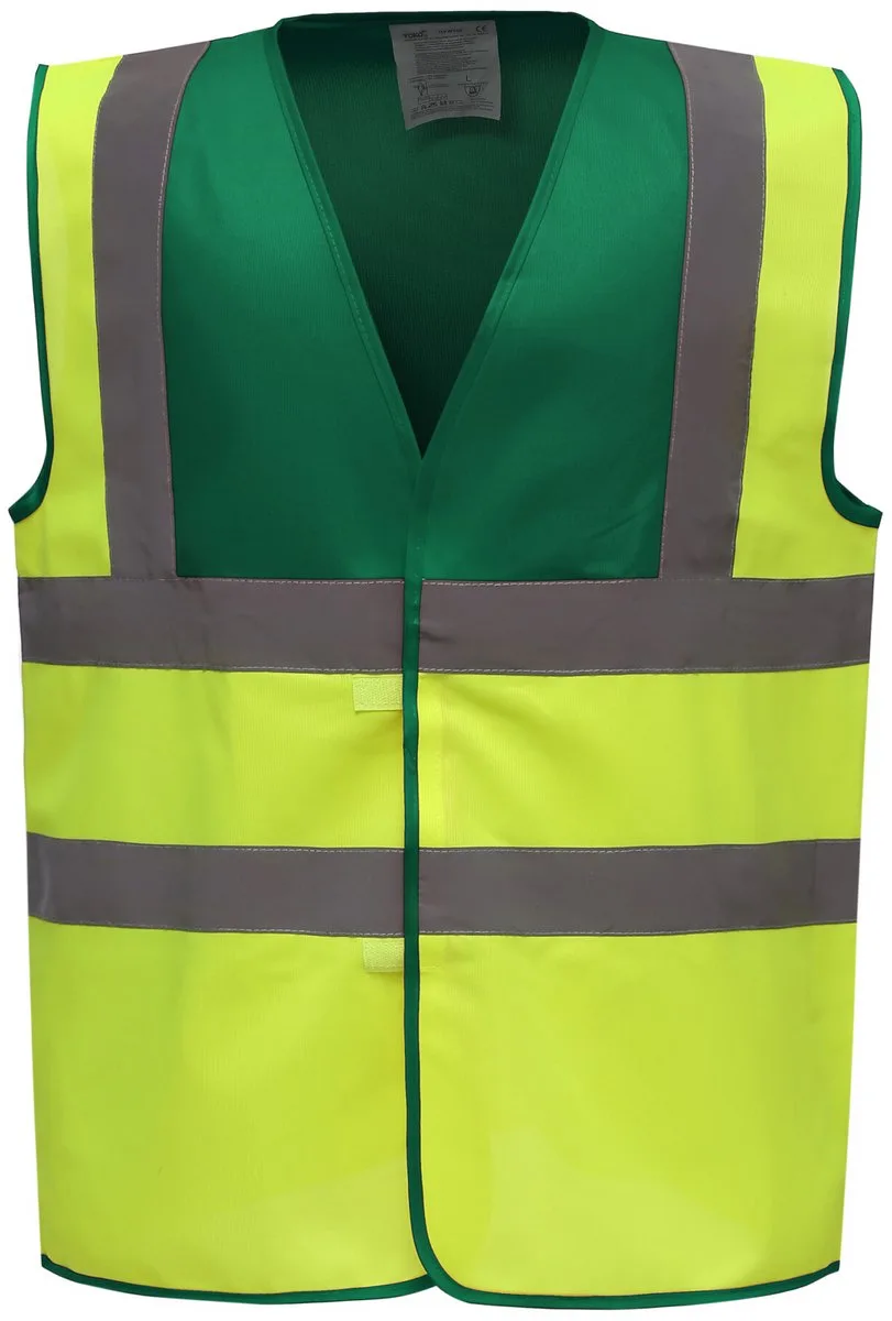 Signalisatievest met 2 Banden & Bretels YHVW100 - Paramedic Green / Hi Vis Yellow fra Yoko, Paramedic Green, Hi Vis Yellow, S – produktbillede