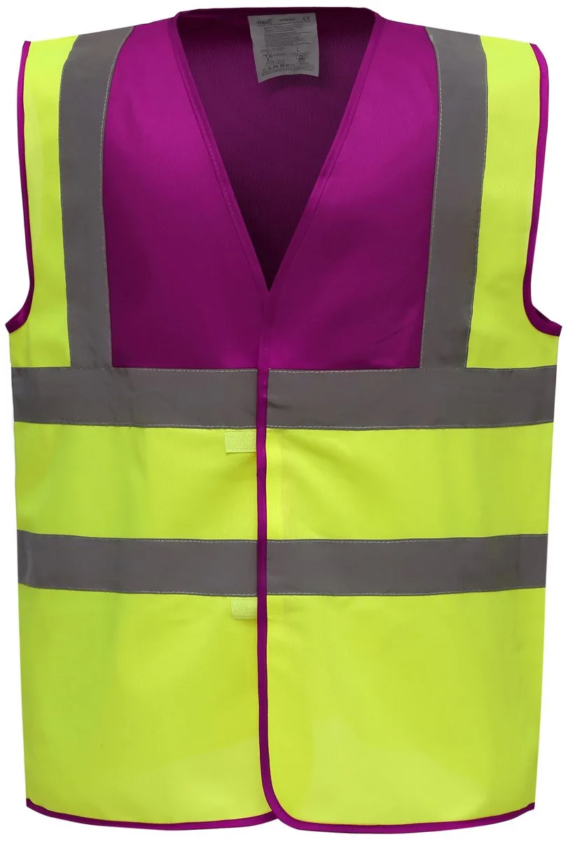 Signalisatievest met 2 Banden & Bretels YHVW100 - Raspberry / Hi Vis Yellow von Yoko, Raspberry, Hi Vis Yellow, S – Produktbild