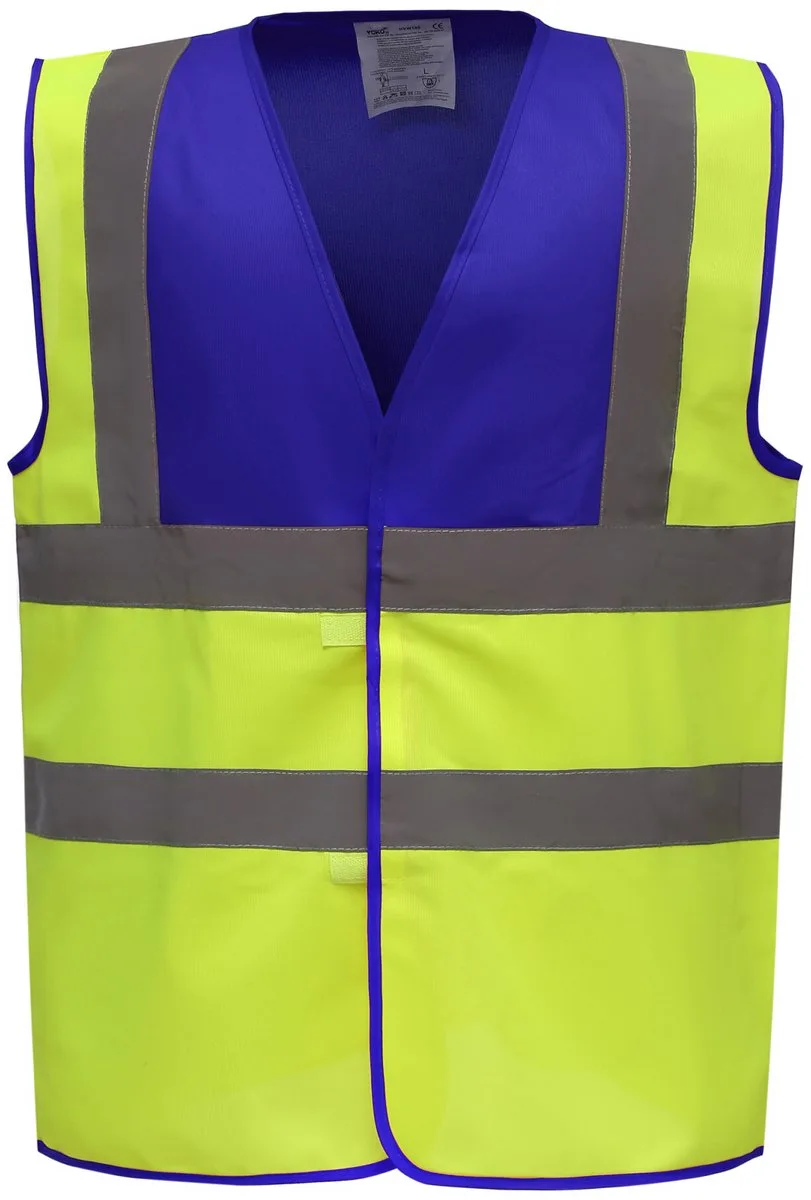 Signalisatievest met 2 Banden & Bretels YHVW100 - Royal Blue / Hi Vis Yellow de Yoko, Royal Blue, Hi Vis Yellow, S – image du produit