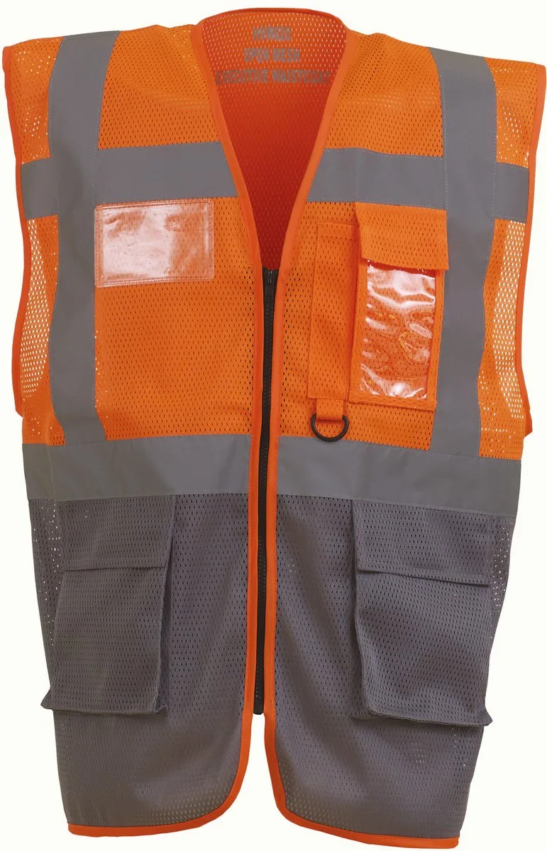 Top Cool -hoge zichtbaarheid vest YHVW820 - Hi Vis Orange / Grey von Yoko, Hi Vis Orange, Grau, S – Produktbild