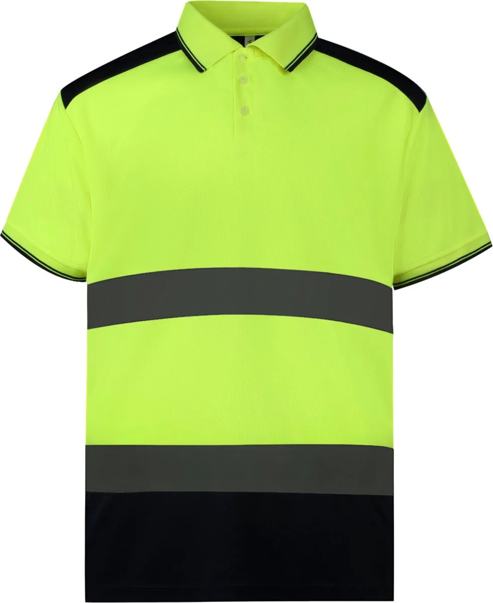 Tweekleurige signalisatiepolo YHVJ220 - Hi Vis Yellow / Navy de Yoko, Hi Vis Yellow, Bleu foncé, S – image du produit