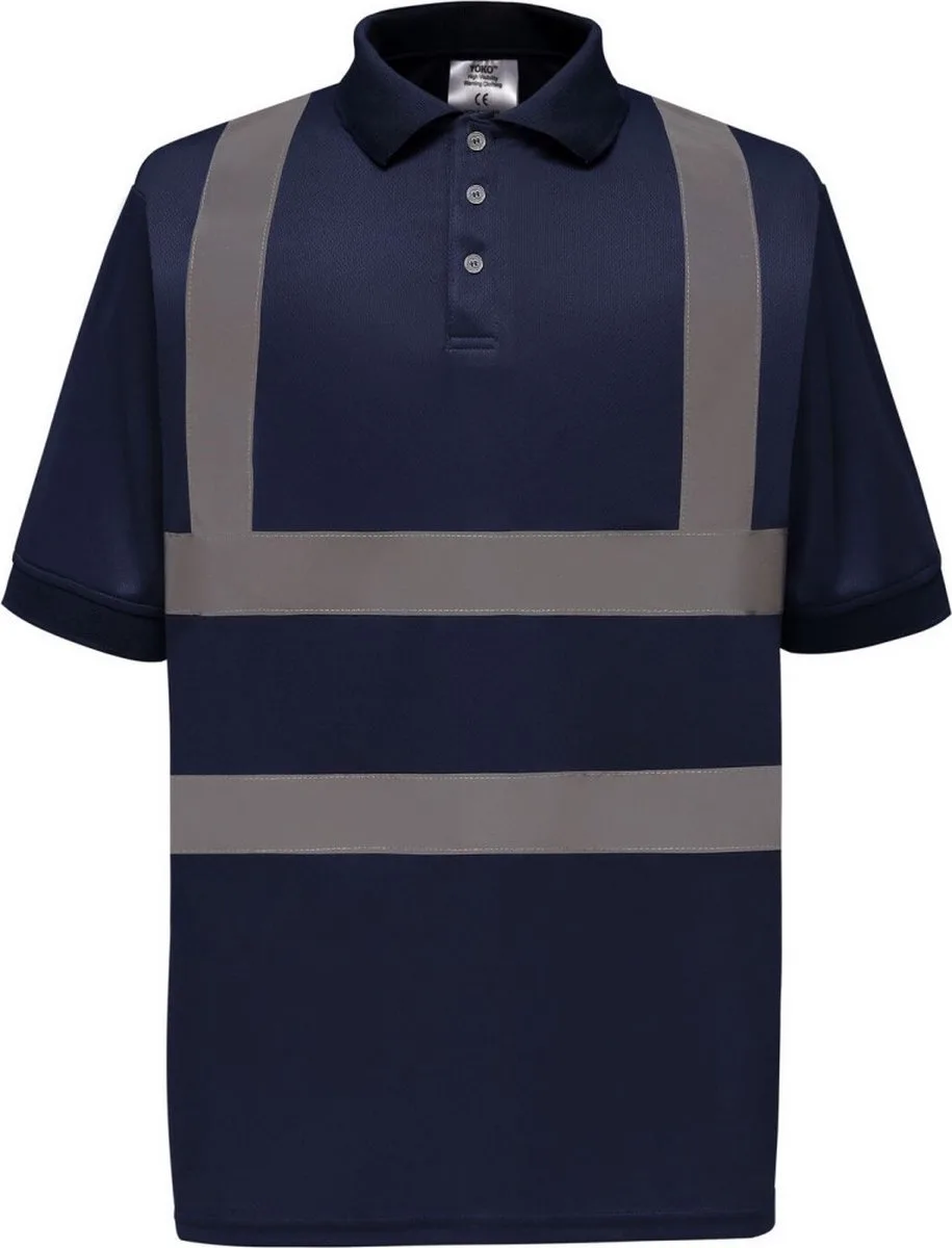 Two Band & Brace Hi-Vis Polo Shirt - Navy fra Yoko, Mørkeblå, 3XL – produktbillede